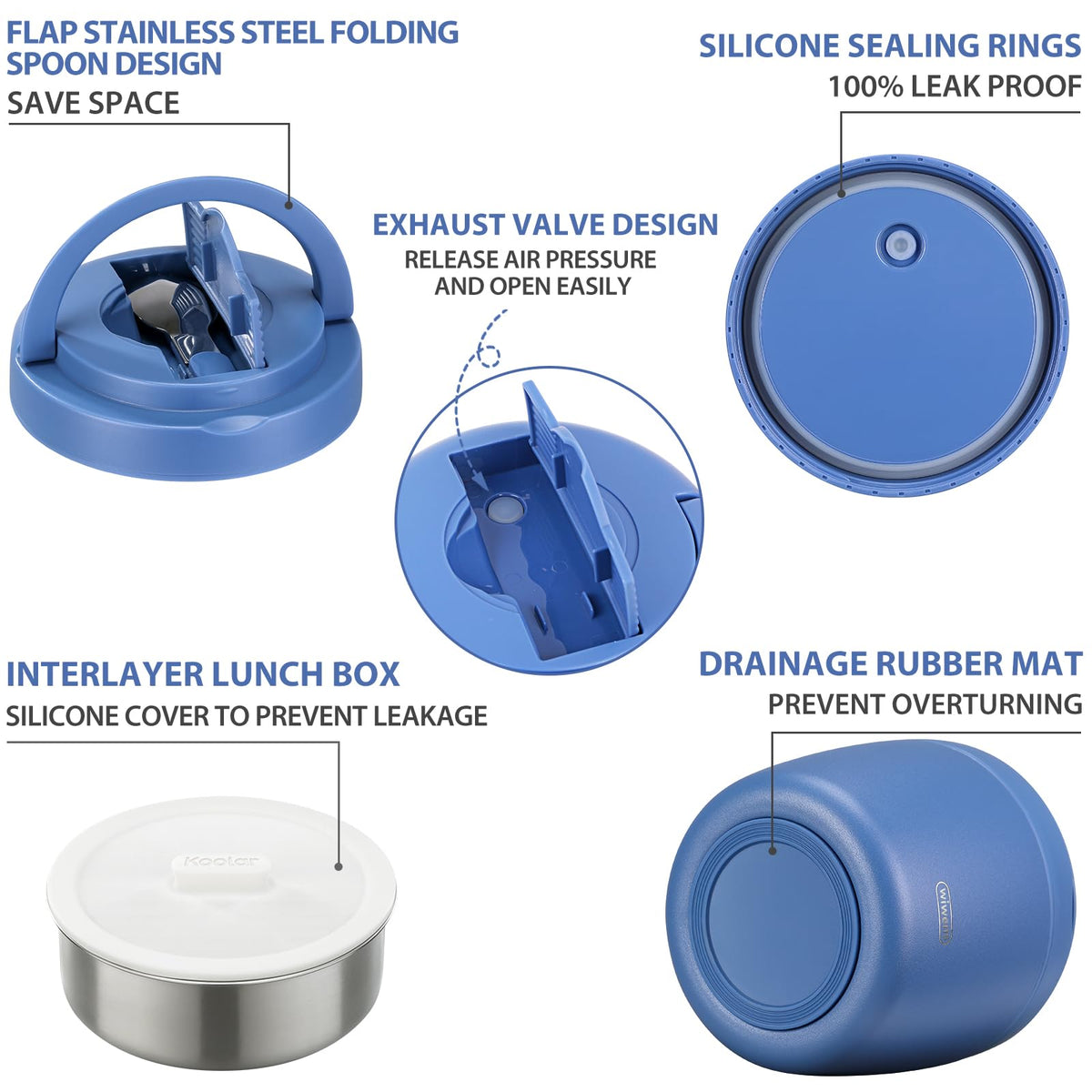 wiwens Thermo Food Jar blue silicone seal highlights leak resistance