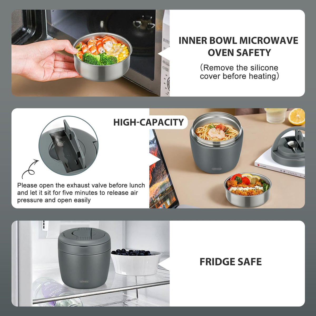 Wiwens Thermo Food Jar hidden spoon design for convenient dining