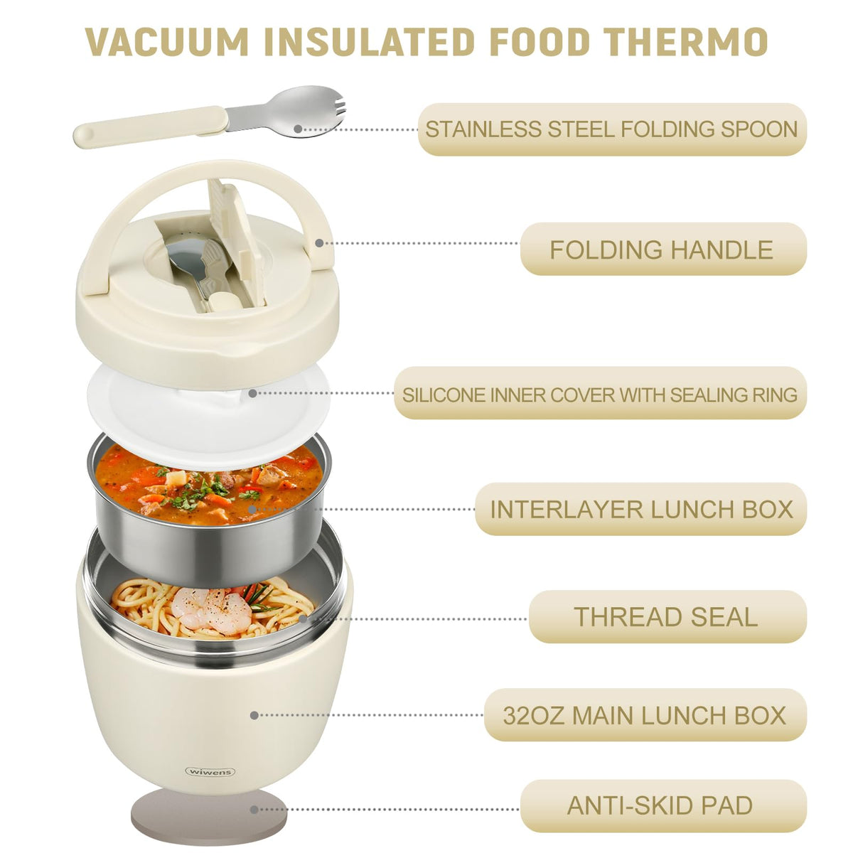 wiwens Thermo Food Jar inner bowl compartment separates foods for easy packing