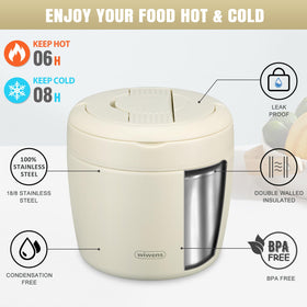wiwens Thermo Food Jar leak-proof cap with silicone seal prevents spills during transit