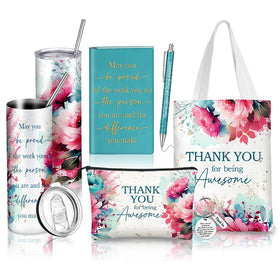 Wiwiqing thank-you tumbler with floral design keeps beverages hot or cold.