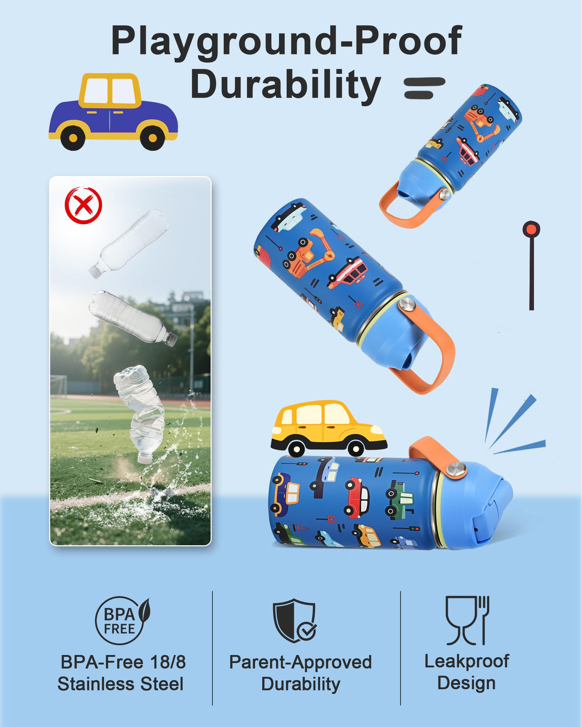 WixByti kids bottle with dinosaurs prints encourages hydration breaks between activities.
