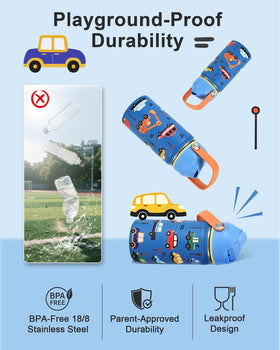 WixByti kids bottle with dinosaurs prints encourages hydration breaks between activities.