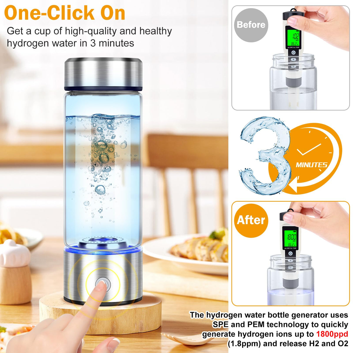 WIYYH Upgrade Hydrogen Water Bottle 420ml capacity supports all-day hydration.