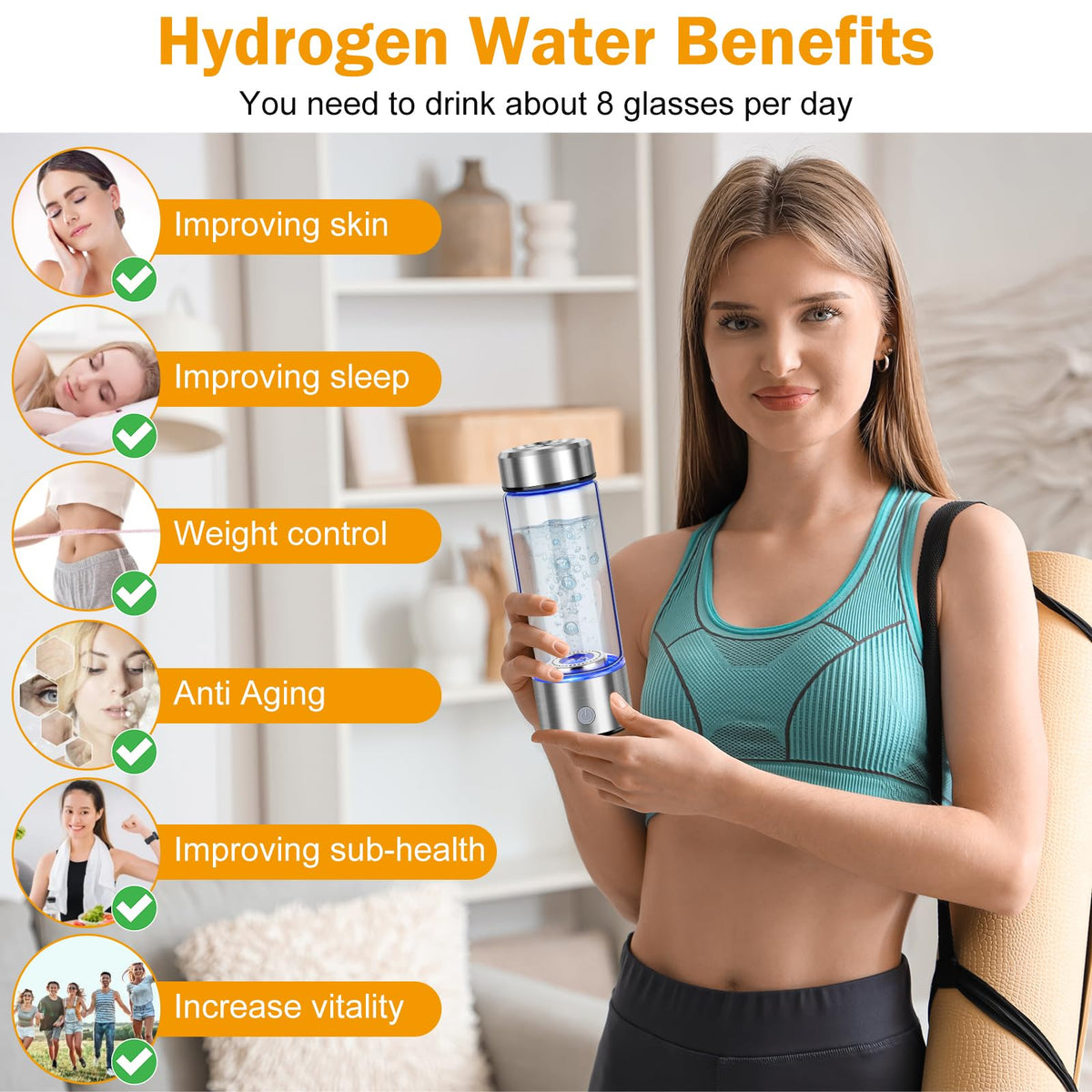 WIYYH Upgrade Hydrogen Water Bottle with lid detached makes thorough cleaning simple.
