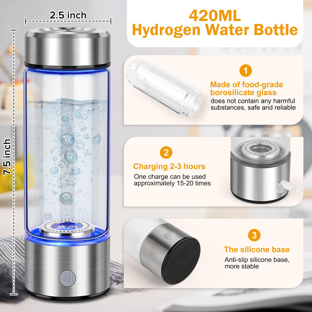 WIYYH Upgrade Hydrogen Water Bottle charging via USB for on-the-go use.