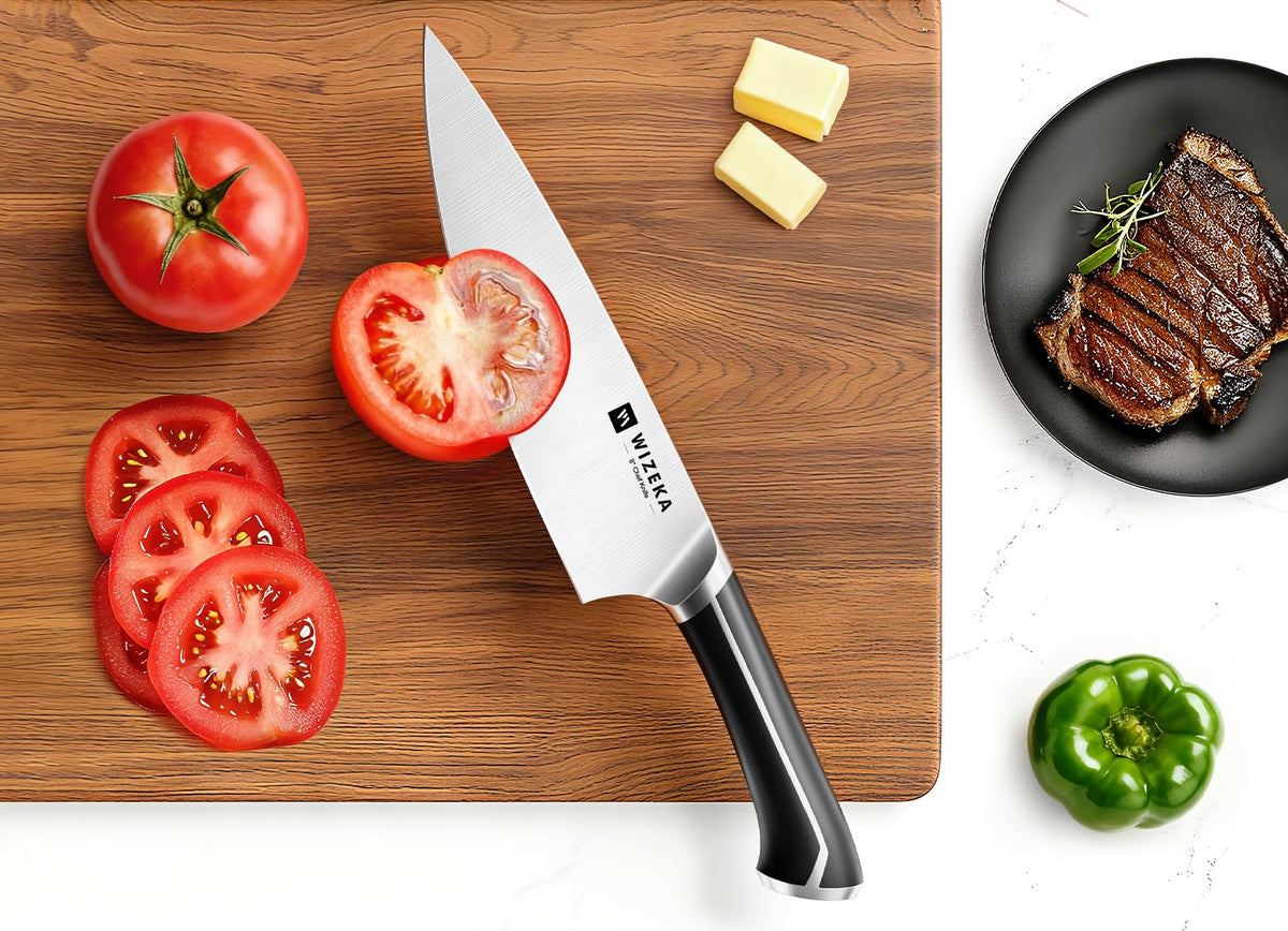 WIZEKA 8 inch slicing knife delivering clean, even slices