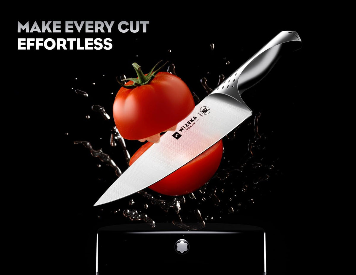 WIZEKA Jaguar Series 8-inch chef knife for precise, fatigue-free prep.