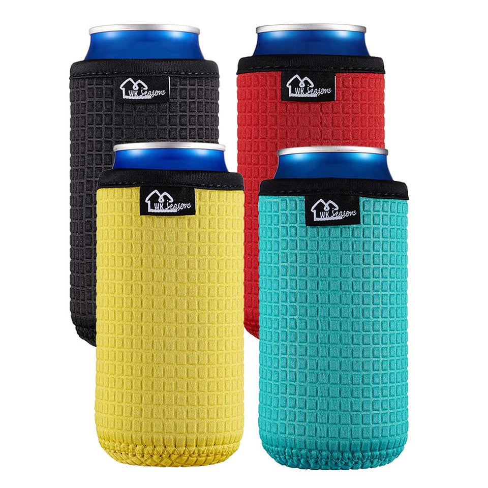 WK IEASON 12oz slim can sleeve in black with non-slip grip for cold drinks
