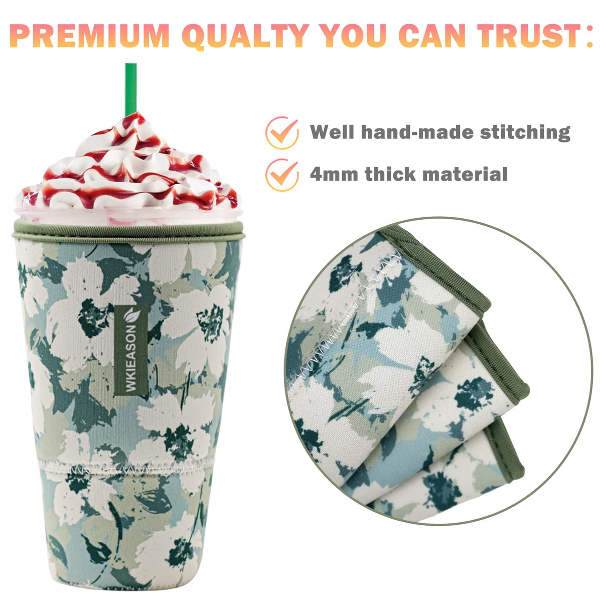 WK IEASON floral green multi-size pack sleeve set for versatile cup fit