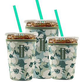 WK IEASON floral green neoprene sleeve for 16-18 oz cups keeps drinks insulated