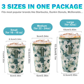 WK IEASON floral green neoprene sleeve fits 22-24 oz cups, reduces condensation