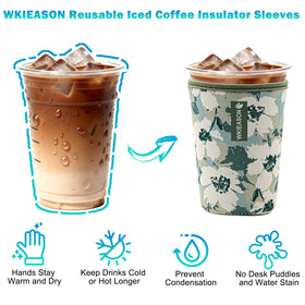 WK IEASON floral green sleeve fits 32 oz cups for extra-large beverages
