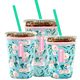 WK IEASON floral 16oz ice coffee sleeve securing a cold drink with reduced condensation.