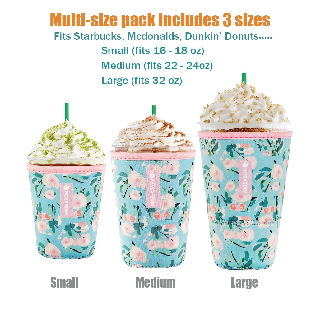 WK IEASON floral 22oz sleeve fitting a large cold beverage for everyday use.