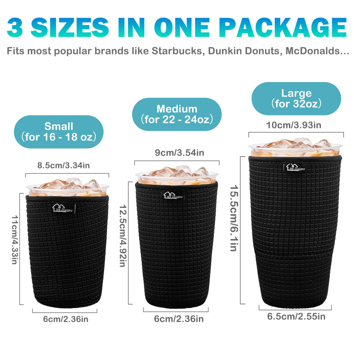 WK IEASON three-size sleeve fits 16–18oz cups for versatile use.