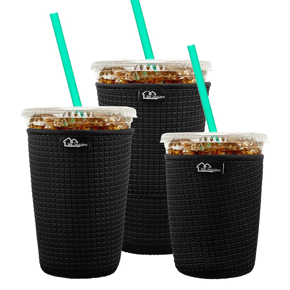 WK IEASON embossed black insulated neoprene sleeve keeps drinks colder longer.