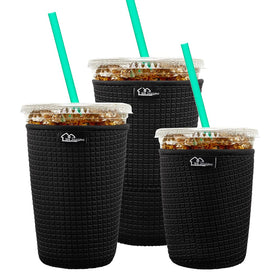 WK IEASON embossed black insulated neoprene sleeve keeps drinks colder longer.
