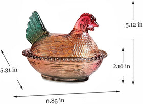 WKHOKI hen on nest dish side view highlighting durable glass and retro silhouette.