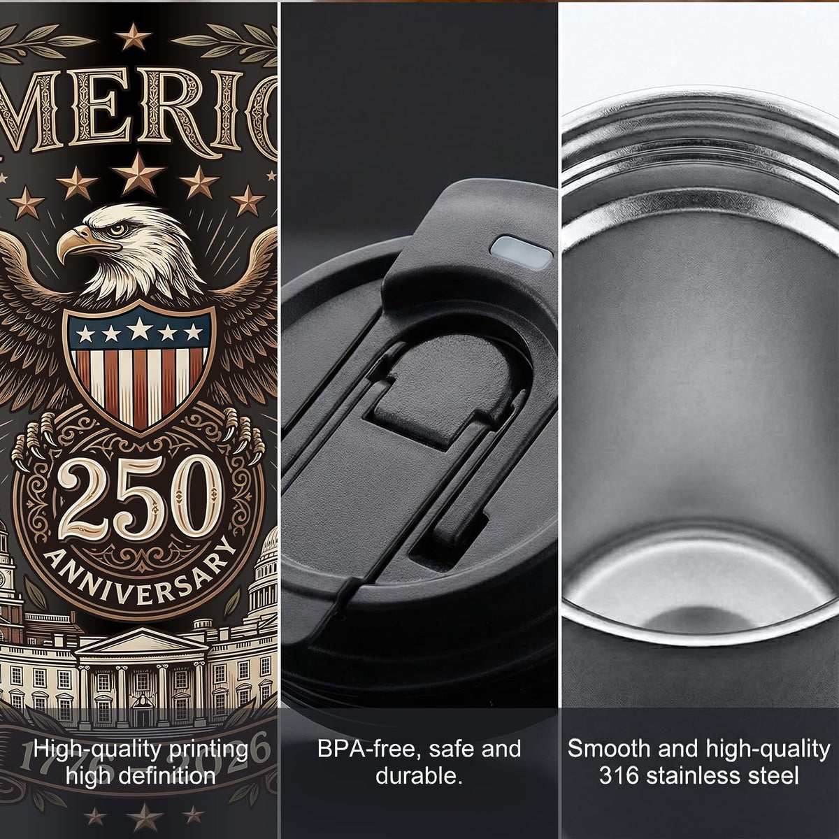 WKTML 250th Anniversary mug interior view showing stainless steel liner, food-safe and durable.