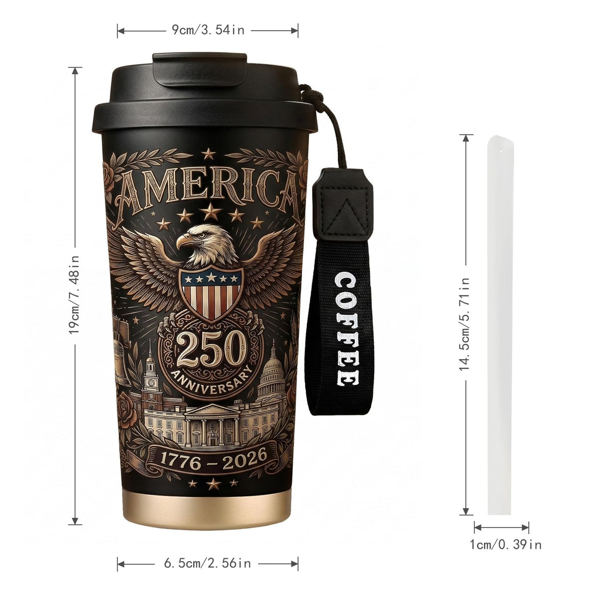 WKTML 250th Anniversary mug lid and straw assembly, spill-resistant design for on-the-go use.