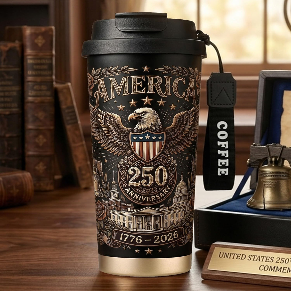 WKTML 250th Anniversary mug side view with handle, comfortable grip for tea or coffee.