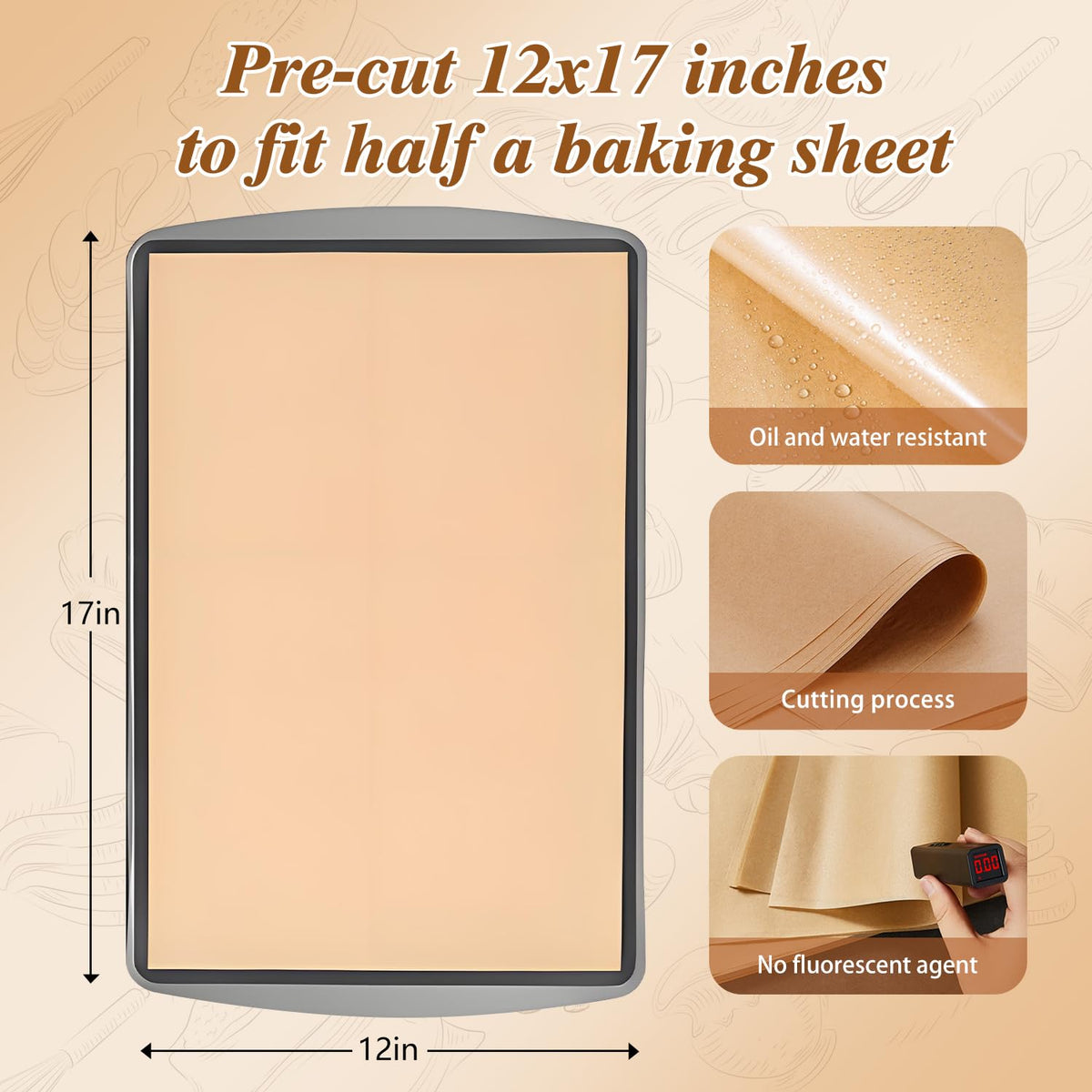WKTML unbleached parchment paper 12x17 prevents curling during prep.