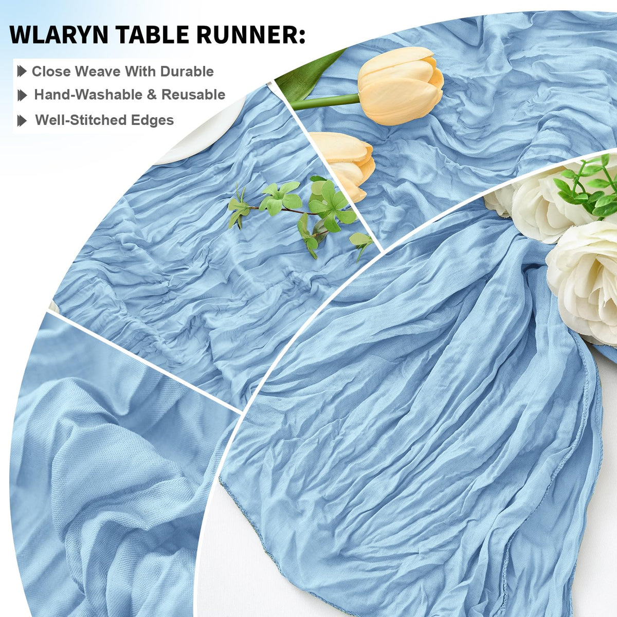 Wlaryn long table wedding decor featuring a 21.5x120 inch runner