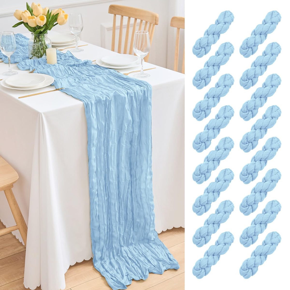 Wlaryn cheesecloth table runner with pleated design for romantic boho wedding decor