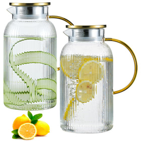 Wlasss 2-pack glass pitcher with lid and handle for easy pouring and storage