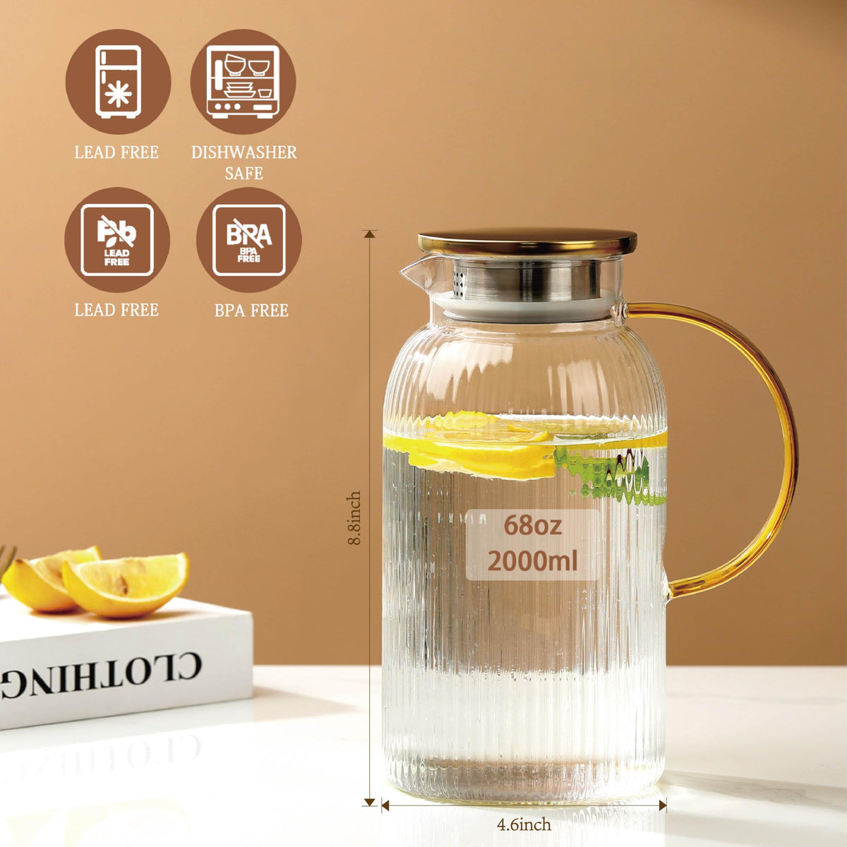 Wlasss glass pitcher 68oz capacity ideal for family beverages at meals