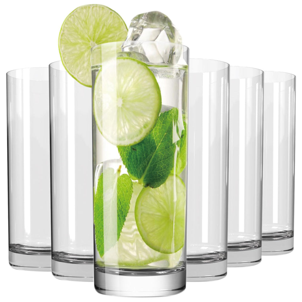 Wlasss 6pc 16oz crystal highball set—clear glasses for cocktails and water.