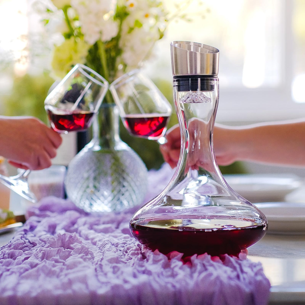 Wlasss decanter with double layer filtration for faster aeration