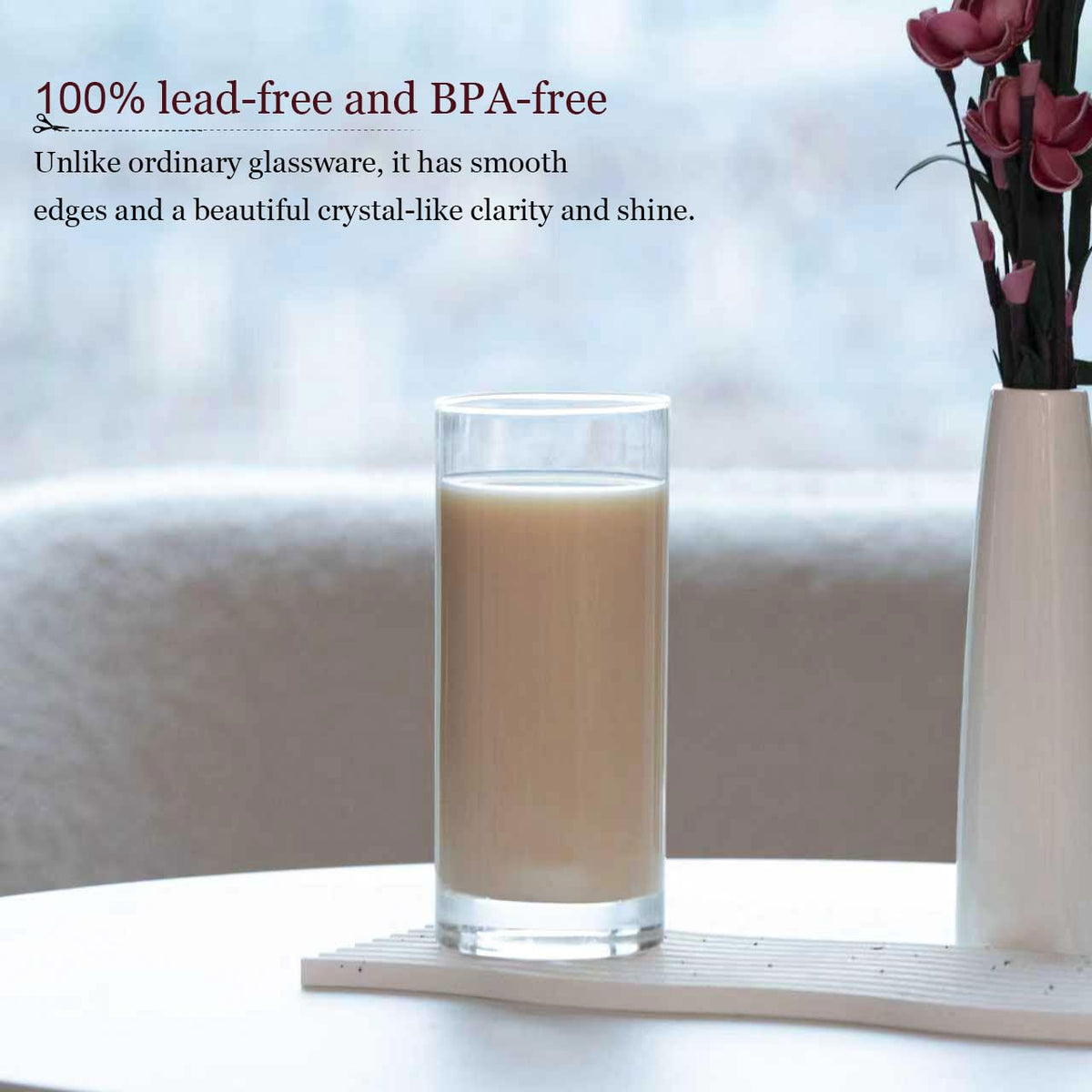 Wlasss durable lead-free glass with thick base for stability