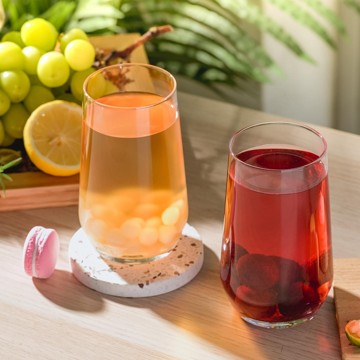 Wlasss highball glass curved design for comfortable grip.
