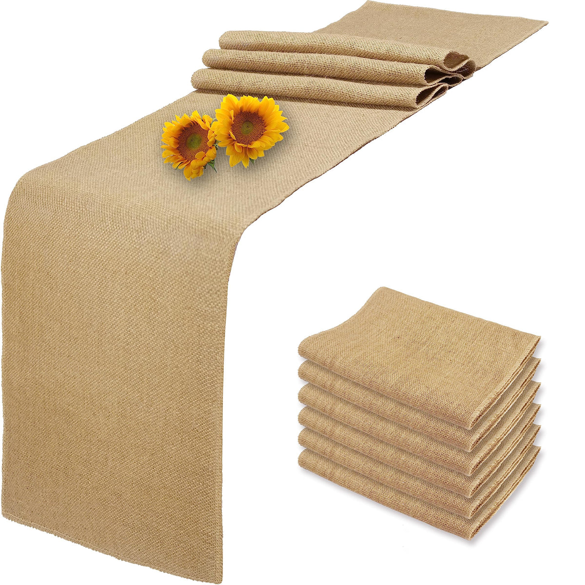Wlirantim burlap table runner six-pack for rustic dining decor.