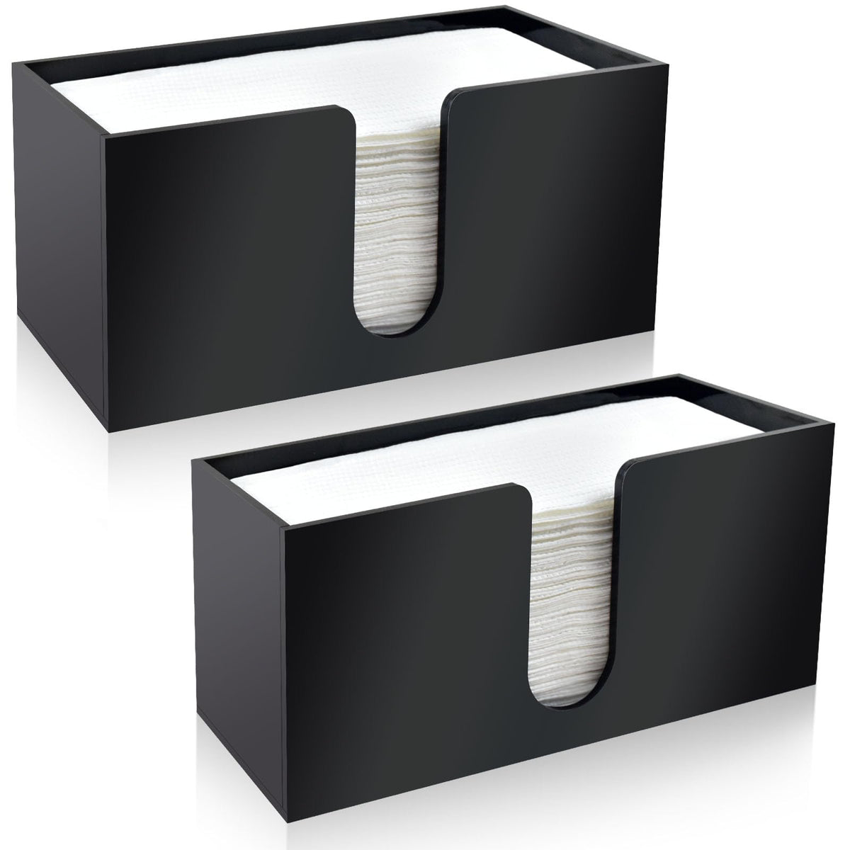 Wltotuay black acrylic paper towel holder on a counter, showcasing sleek design and durability