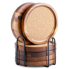 WLWNWFT acacia wood coaster set with rich grain protects tabletops from condensation