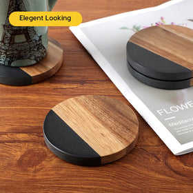 WLWNWFT Marble Acacia Coasters — close-up of grain variation enhancing rustic decor.