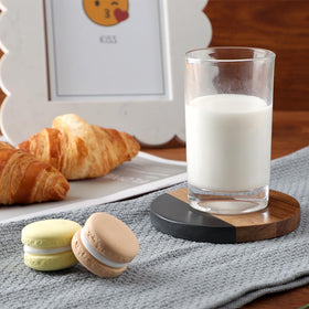 WLWNWFT Marble Acacia Coasters — suitable for hot beverages on desk or bar.