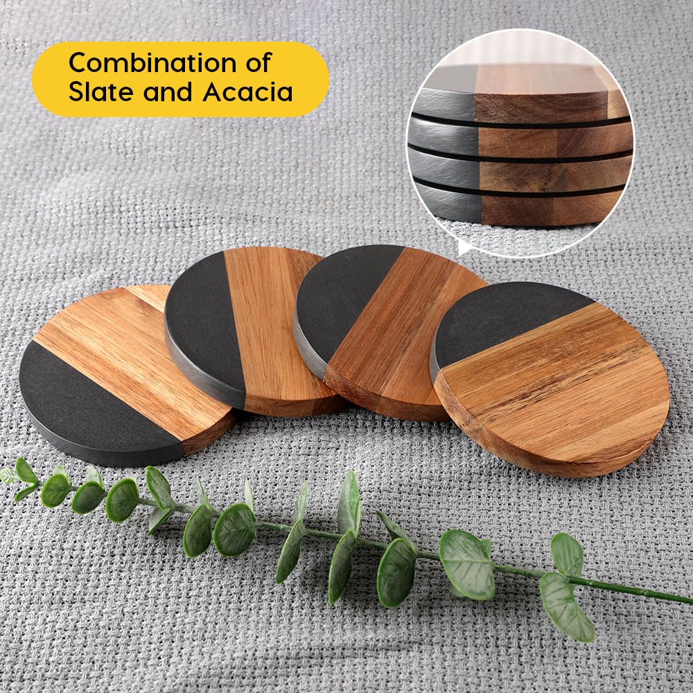WLWNWFT Marble Acacia Coasters — packaged in a sleek box, ideal gift.
