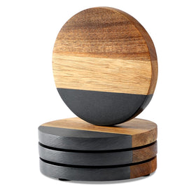 WLWNWFT Marble Acacia Coasters — top view protects surfaces with natural grain.
