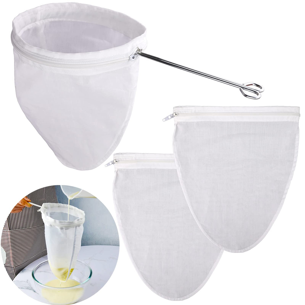 WMKGG ultra-fine filter bag with stainless frame for smooth nut milks and juices.