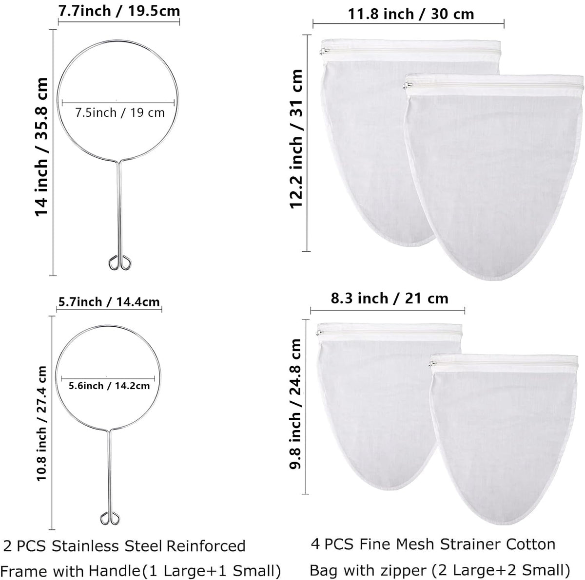 WMKGG ultra fine mesh strainer bag small frame for compact batches