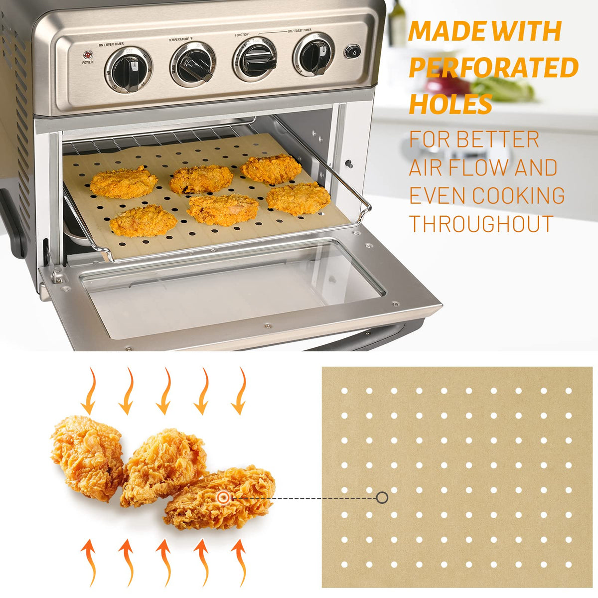 WMKGG perforated parchment keeps food crisp and avoids sticking.