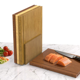Wnfou book-cutting-board-set with stand displayed on a counter for space-saving organization
