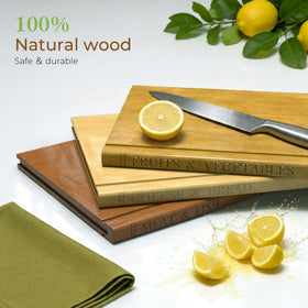 Wnfou book-shaped cutting boards showing fruits and vegetables labeling for organized prep