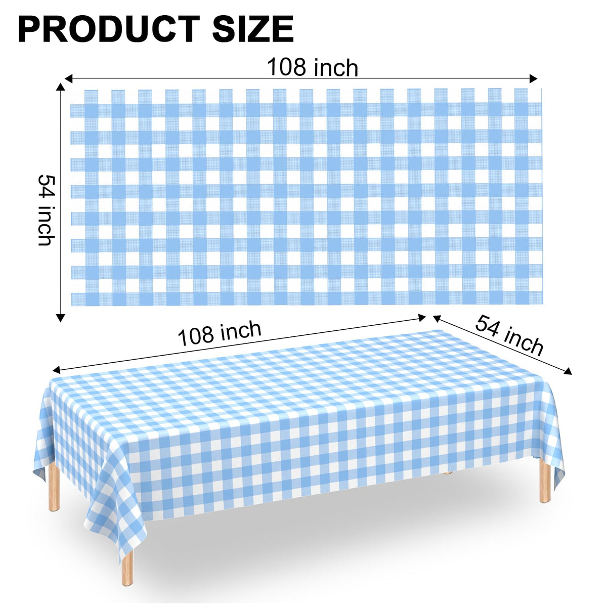 WNINK light blue gingham tablecloth on a picnic table for outdoor dining.