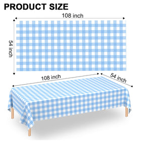 WNINK light blue gingham tablecloth on a picnic table for outdoor dining.