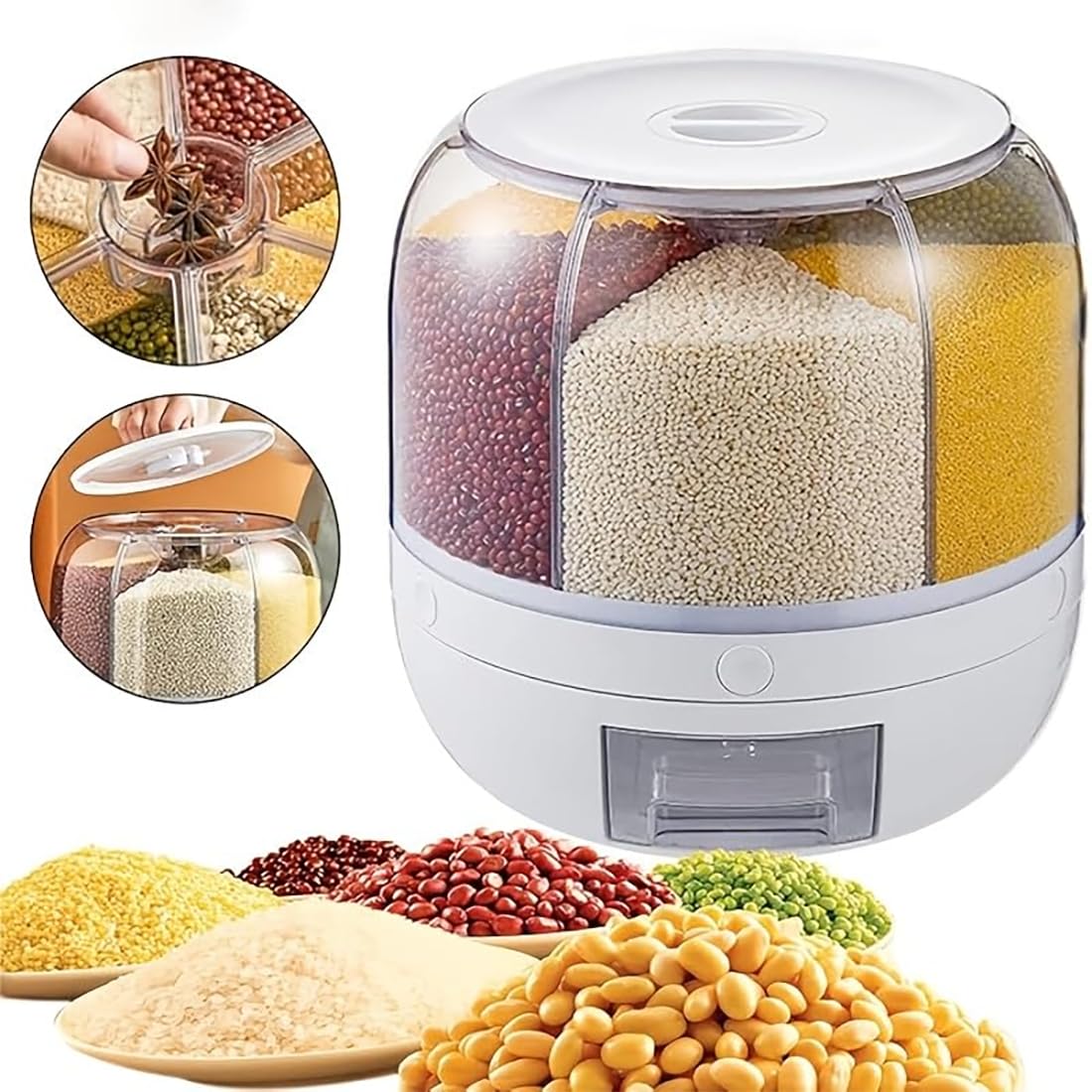Wnnideo grain storage container with clear view of contents.